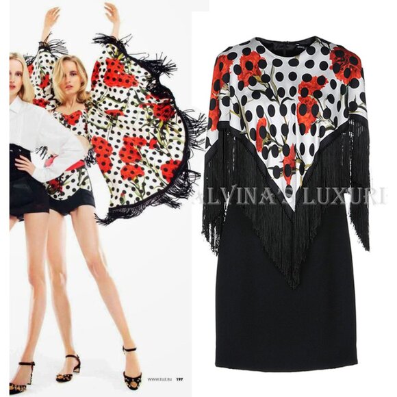 DOLCE & GABBANA DRESS CARNATION POLKA DOT PRINT FRINGE sz IT 38 US 2 - Picture 1 of 15
